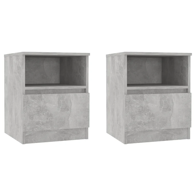 Lot de 2 tables de chevet avec tiroirs et compartiment ouvert 40 x 40 x 50 cm aggloméré gris DEC035389