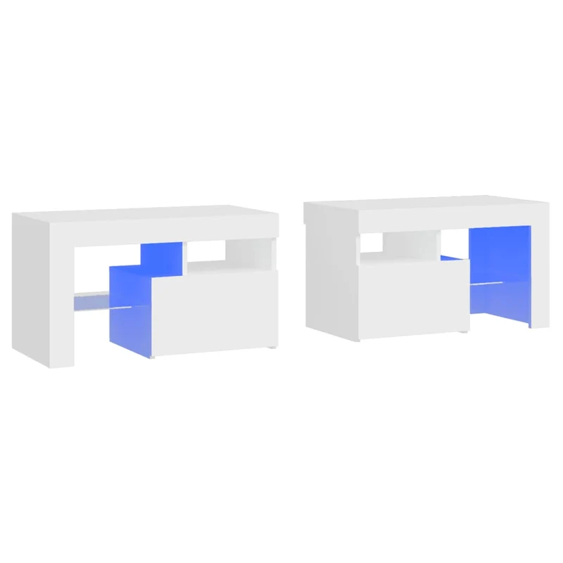 Lot de 2 tables de chevet avec lumières LED compartiment de rangement avec porte 70 x 36,5 x 40 cm bois d'ingénierie blanc DEC035300