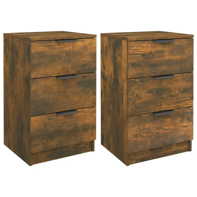 Lot de 2 tables de chevet avec 3 tiroirs 40 x 36 x 65 cm bois d'ingénierie couleur marron DEC035113