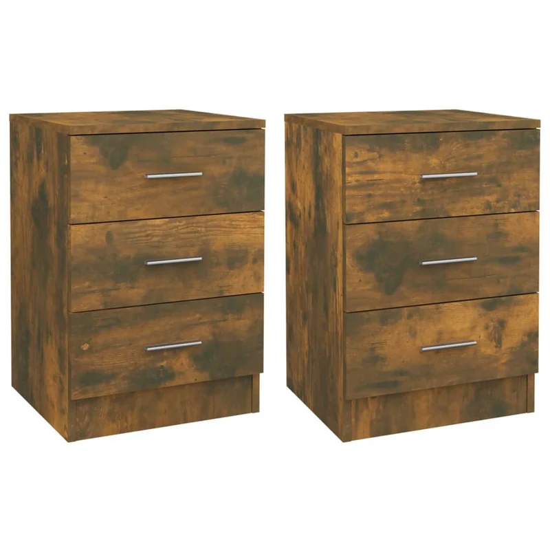 Lot de 2 tables de chevet avec 3 tiroirs 38 x 35 x 56 cm bois d'ingénierie marron DEC035068