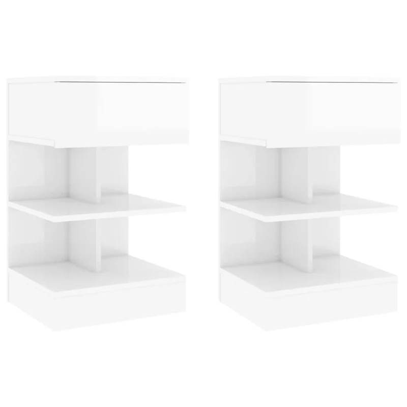 Lot de 2 tables de chevet avec tiroir et étagères 40 x 35 x 65 cm bois d'ingénierie blanc DEC035020