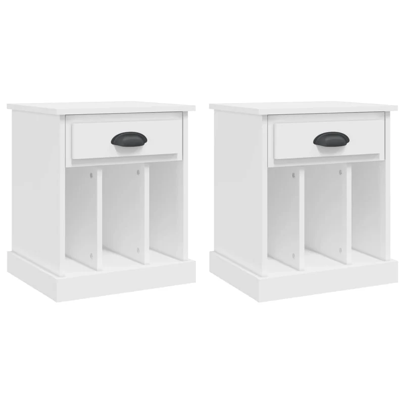 Lot de 2 tables de chevet avec tiroir et 3 compartiments 43 x 36 x 50 cm bois d'ingénierie blanc DEC034967