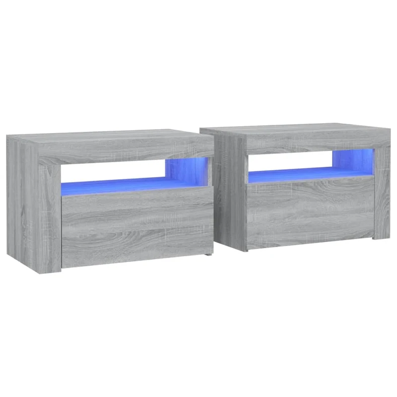 Lot de 2 tables de chevet avec compartiment avec porte 60 x 35 x 40 cm bois d'ingénierie gris DEC034842