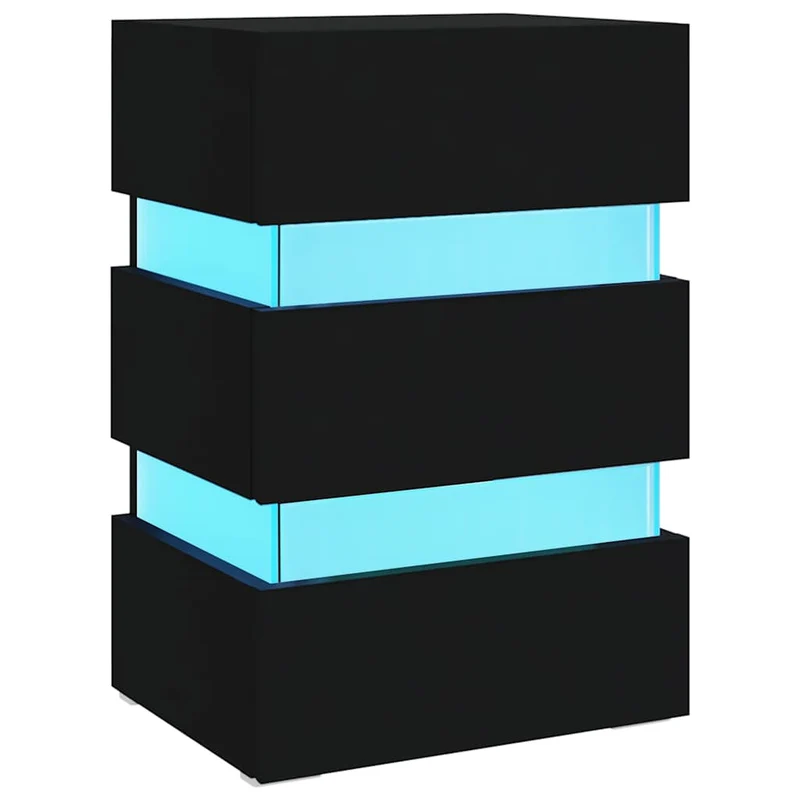 Table de chevet avec lumière LED et 3 tiroirs 45 x 35 x 67 cm bois d'ingénierie noir DEC034743