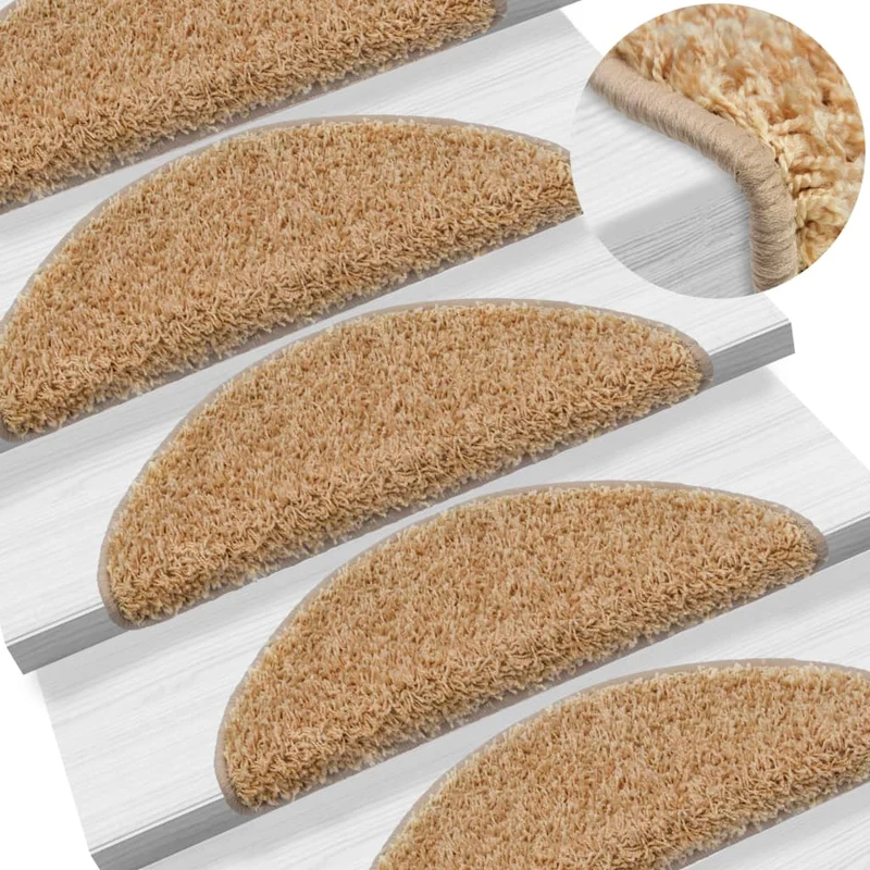 15 tapis d'escalier crème avec bandes adhésives 65 x 25 cm DEC023572
