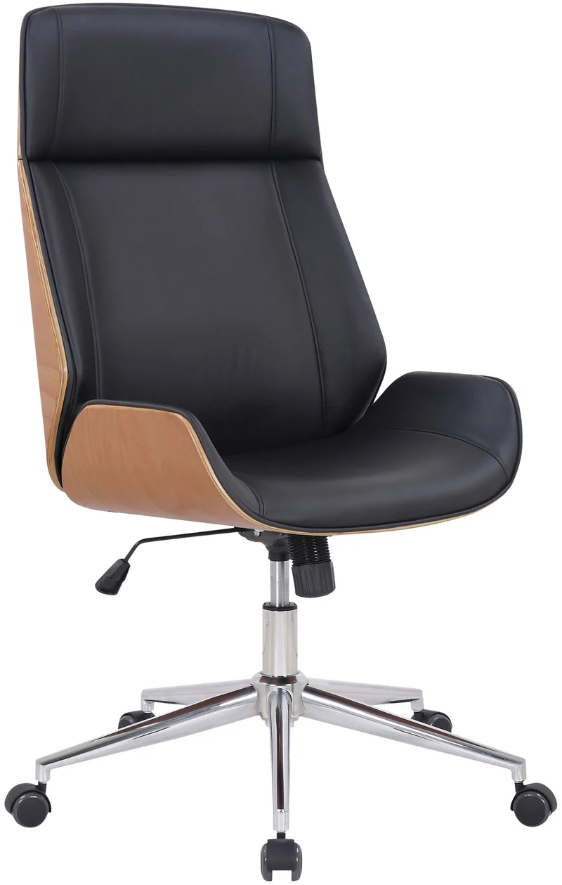 Fauteuil de bureau dossier haut avec roulettes synthétique noir et bois clair hauteur réglable BUR10457