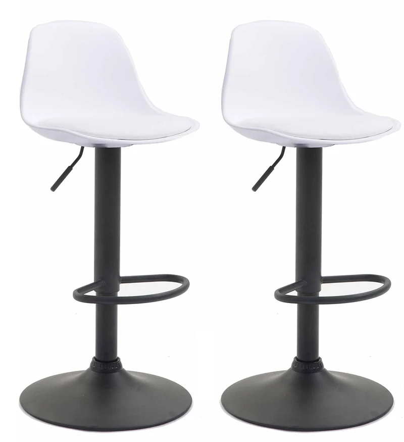 Lot de 2 tabourets de bar moderne et confortable assise en PVC blanc coque en plastique et pieds en métal noir 10_0004237