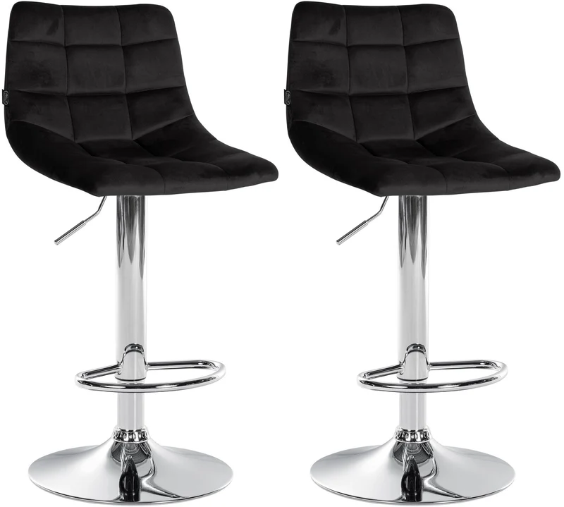 Lot de 2 tabourets de bar en velours noir base métal chromé réglable en hauteur et repose-pieds TDB10634