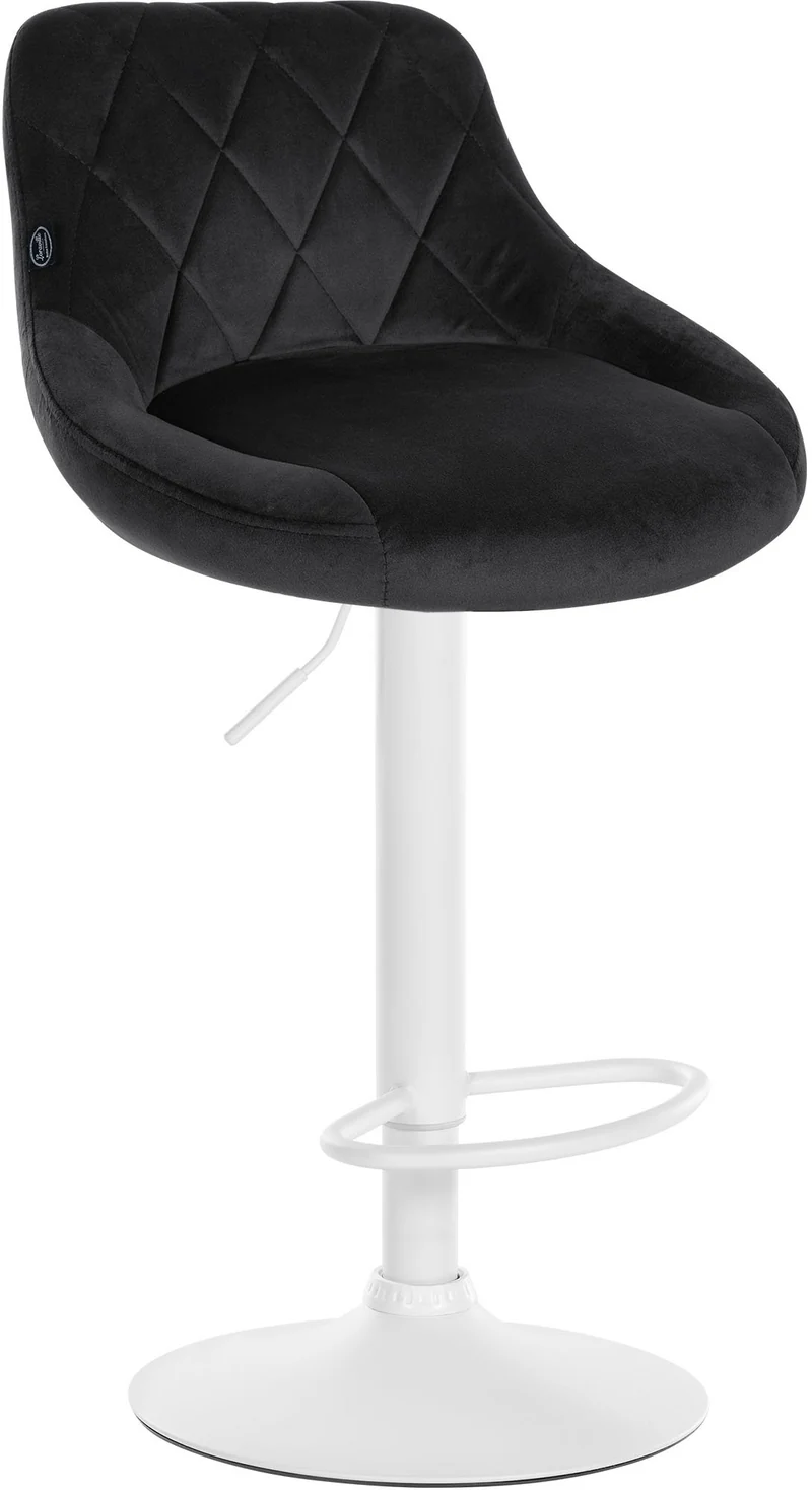 Tabouret de bar en velours noir coutures décoratives pivotant support métal blanc TDB10661