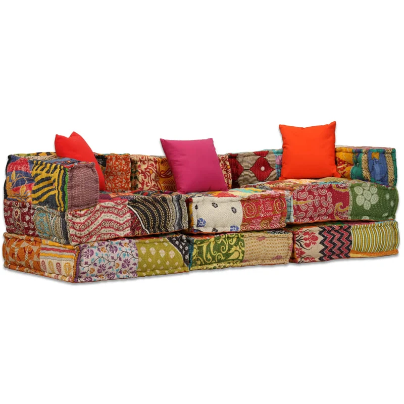 Coussins canapé de sol poufs modulaire chaise longue en tissu 3 places en tissu Patchwork DEC021223