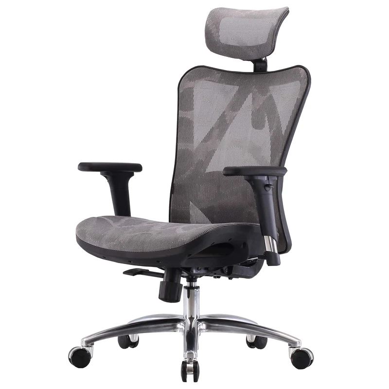 Fauteuil de bureau siège et dossier de forme ergonomique siège pivotant et réglable revêtement en maille gris 04_0006217