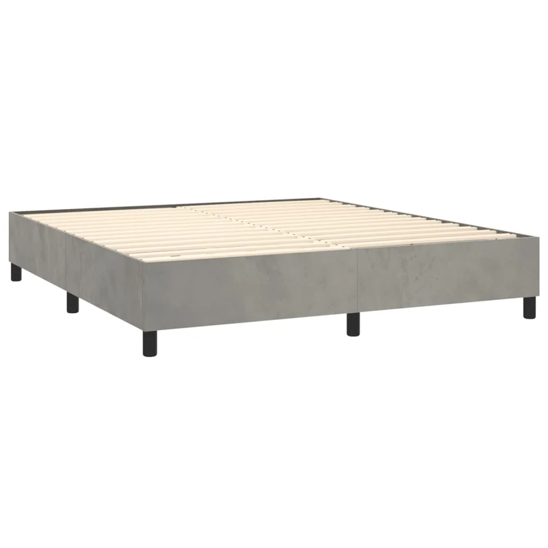 Sommier à lattes sur pieds cadre de lit 180x200 cm tissu velours gris clair TDL0207177