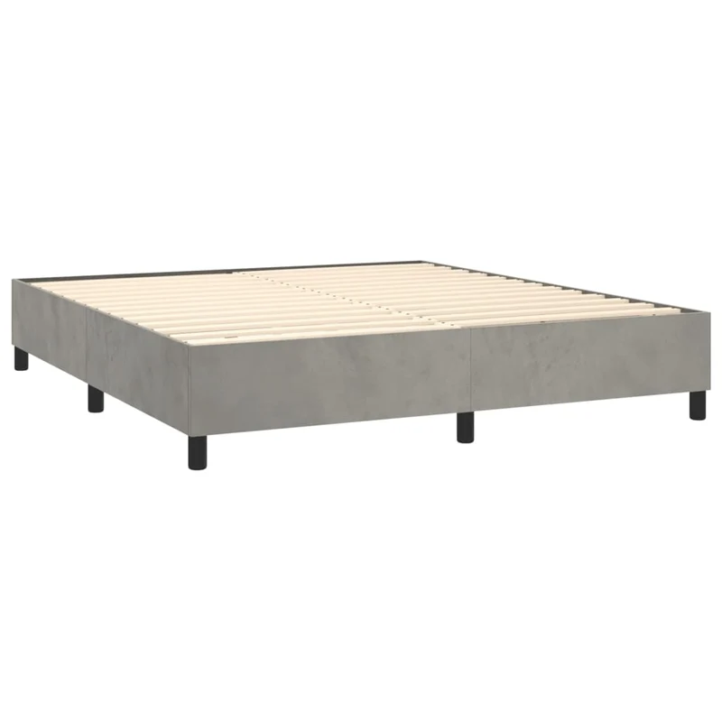 Sommier à lattes sur pieds cadre de lit 160x200 cm tissu velours gris clair TDL0207183