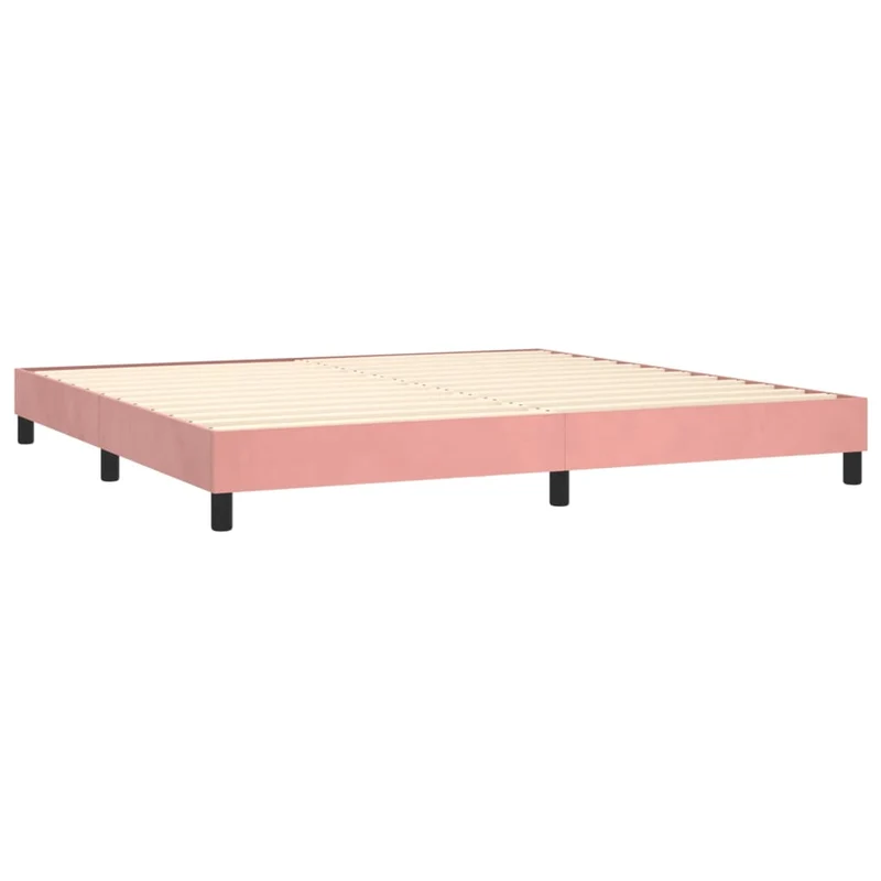Sommier à lattes sur pieds cadre de lit 200x200 cm tissu velours rose TDL0206952