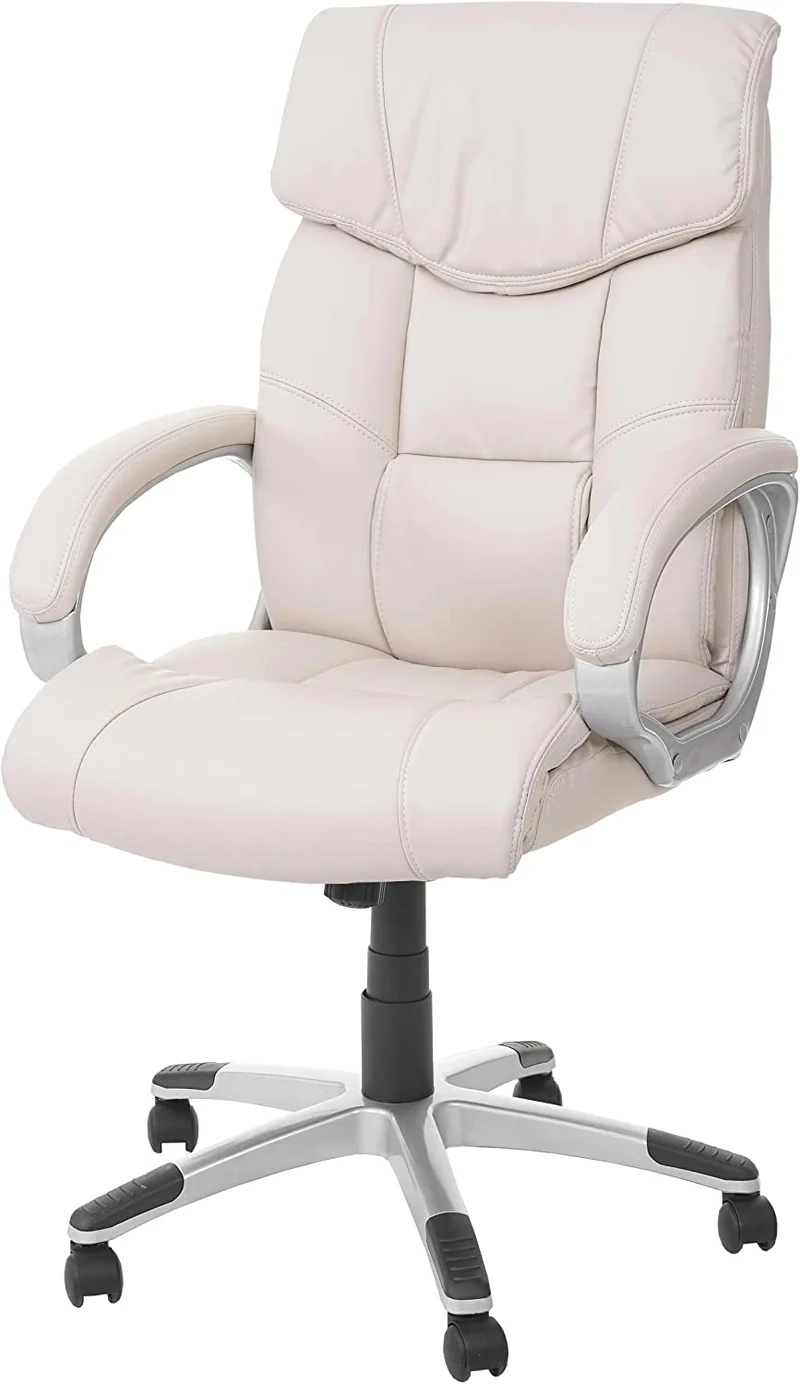 Fauteuil chaise de bureau sur roulettes pivotante hauteur réglable synthétique crème 04_0001810