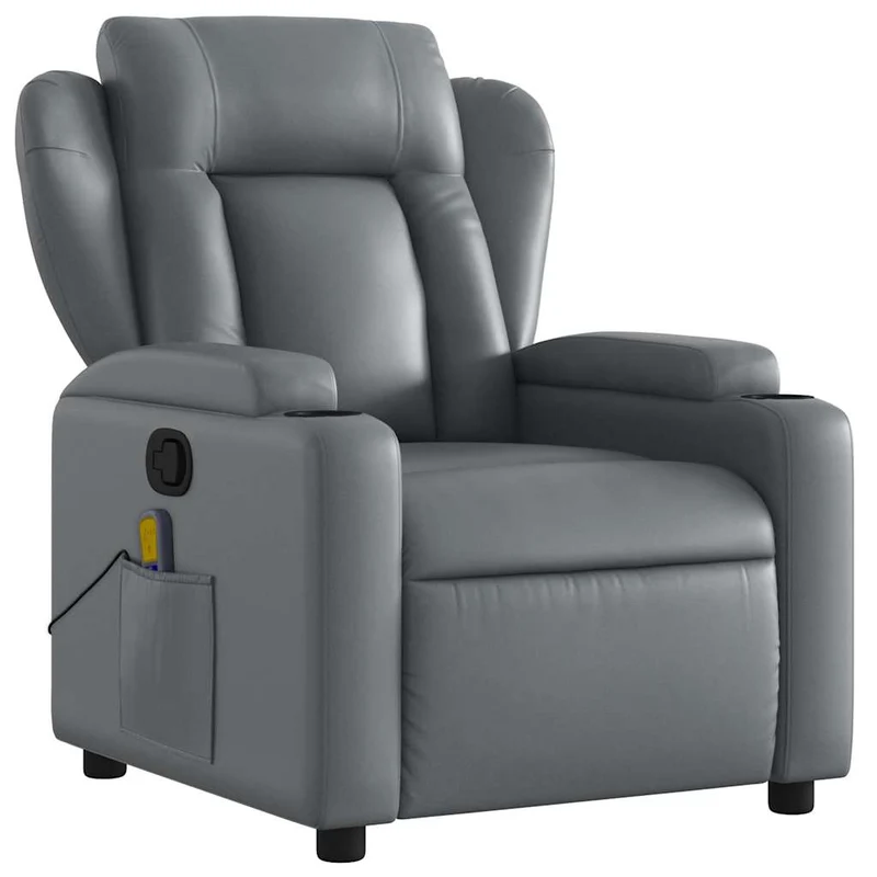 Fauteuil de relaxation TV fonction massage inclinable 6 points de massage en PVC gris DEC026971