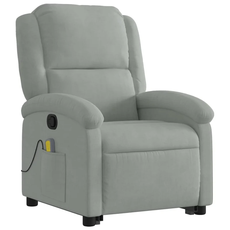 Fauteuil de relaxation TV fonction massage inclinable en tissu gris clair velours DEC026934