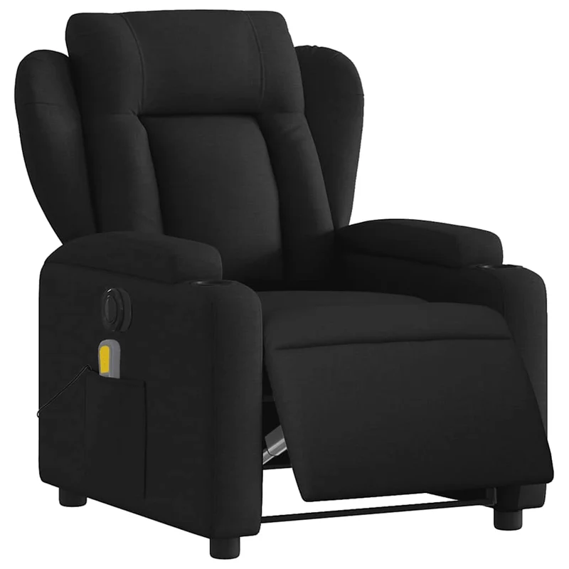 Fauteuil de relaxation TV fonction massage inclinable électrique 6 points de massage en tissu noir DEC027223