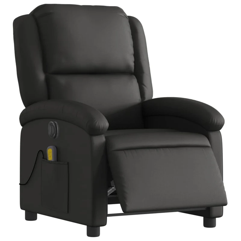 Fauteuil de relaxation TV fonction massage inclinable électrique en cuir véritable noir DEC027207