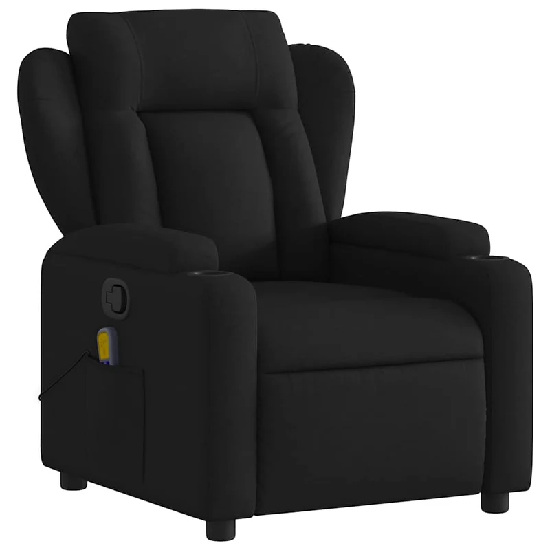 Fauteuil de relaxation TV fonction massage inclinable 6 points de massage en tissu noir DEC027044
