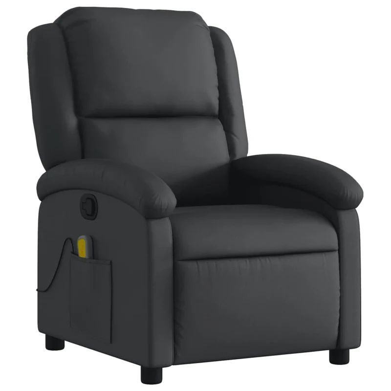 Fauteuil de relaxation TV fonction massage inclinable 6 points de massage en cuir véritable noir DEC027028