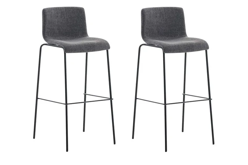Lot de 2 tabourets de bar avec repose-pieds dossier incurvé en tissu gris clair et 4 pieds en métal noir 10_0004201