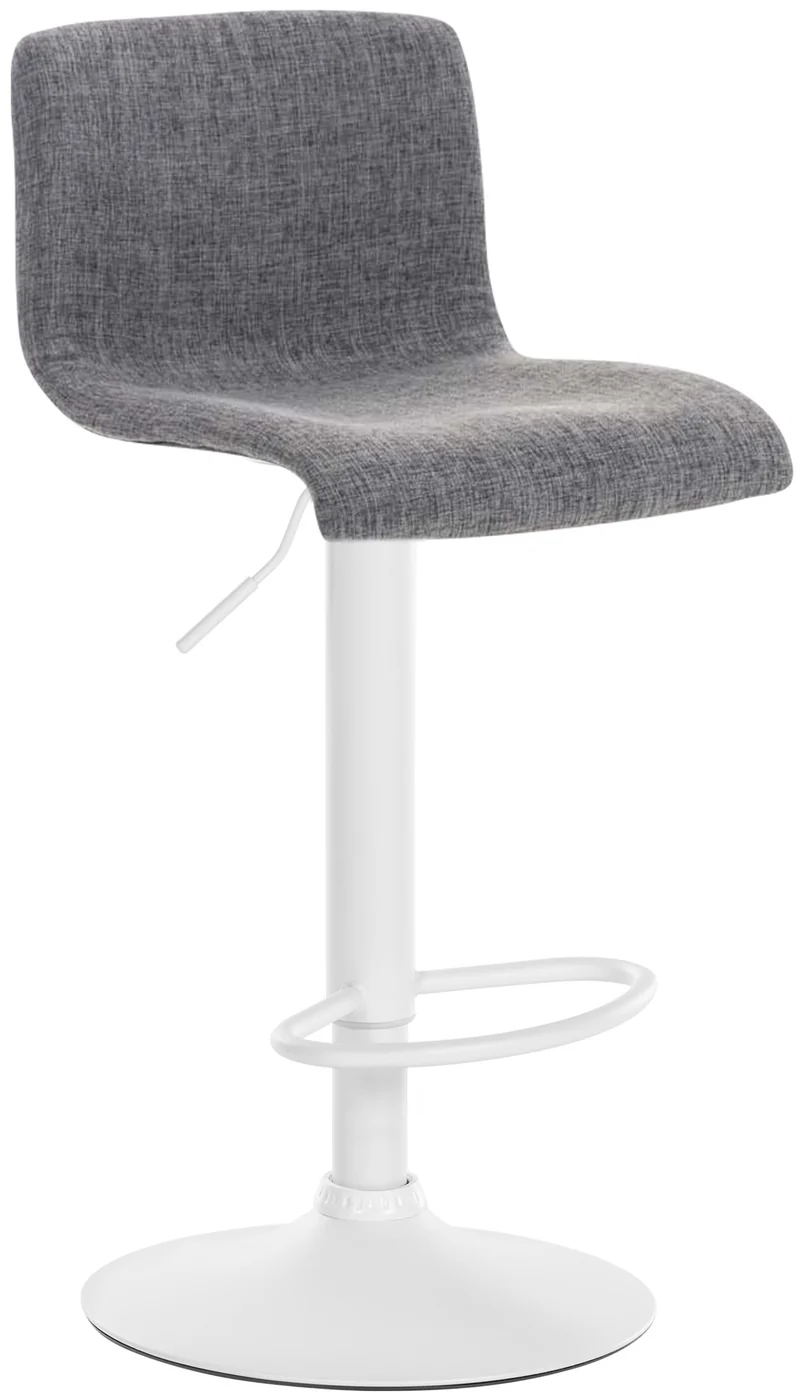 Tabouret de bar x1 avec repose-pieds pivotant dossier incurvé en tissu gris clair et métal blanc 10_0004980