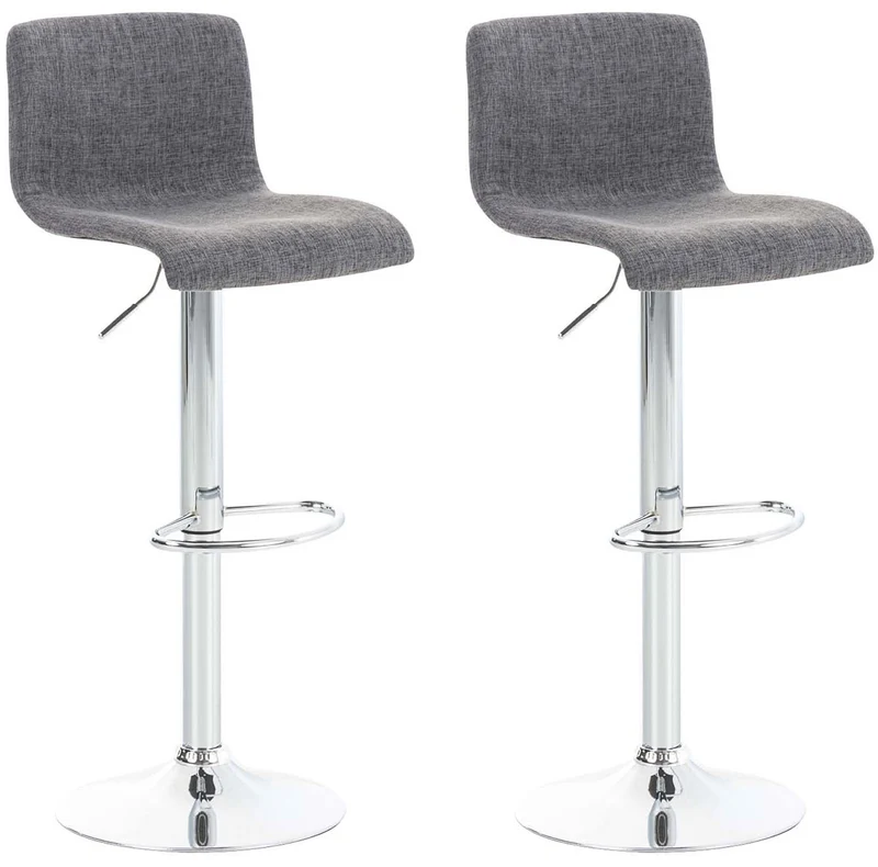 Set de 2 tabourets de bar repose-pied confortable en tissu gris clair et métal chromé 10_0004207
