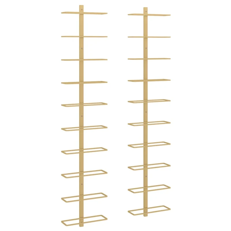 Set de 2 casiers range bouteilles étagère de rangement vin mural pour 10 bouteilles en métal doré DEC024369