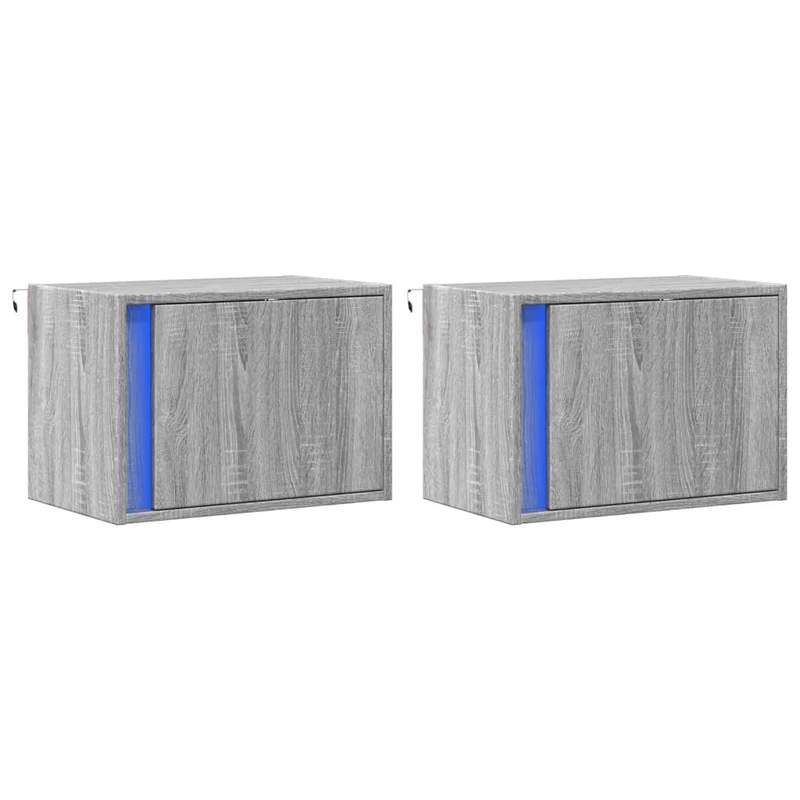 Lot de 2 tables de chevet murales avec lumières LED 50 x 31 x 35 cm en bois d'ingénierie gris DEC036175