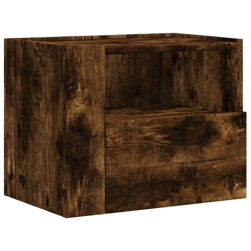 Lot de 2 tables de chevet murales avec tiroir et compartiment ouvert 45 x 30 x 35 cm bois d'ingénierie marron DEC036050