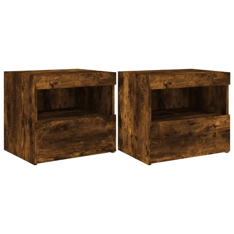 Lot de 2 tables de chevet avec lumières LED avec tiroir et compartiment ouvert 50 x 40 x 45 cm bois d'ingénierie marron DEC035935