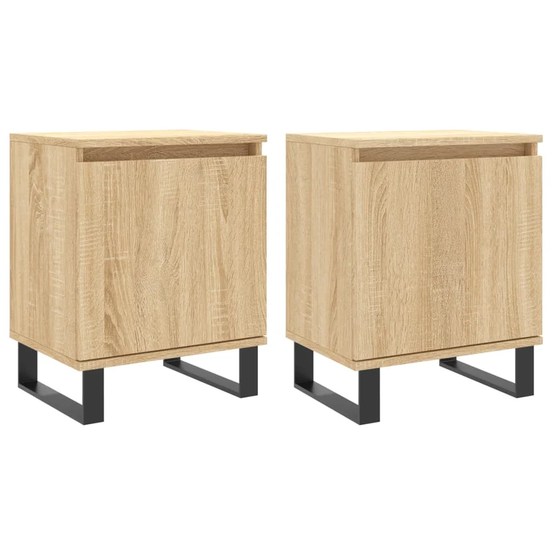 Lot de 2 tables de chevet avec compartiment avec porte 40 x 30 x 50cm bois d'ingénierie couleur chêne et fer DEC035883