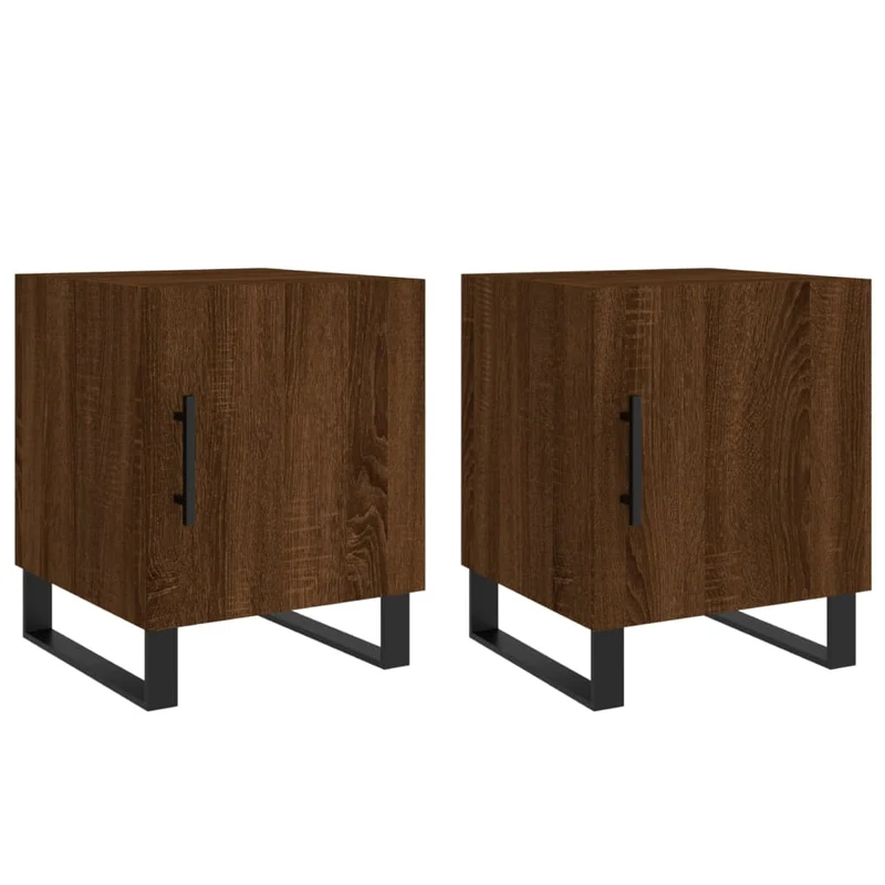 Lot de 2 tables de chevet avec compartiment avec porte 40 x 40 x 50cm bois d'ingénierie marron et fer DEC035849