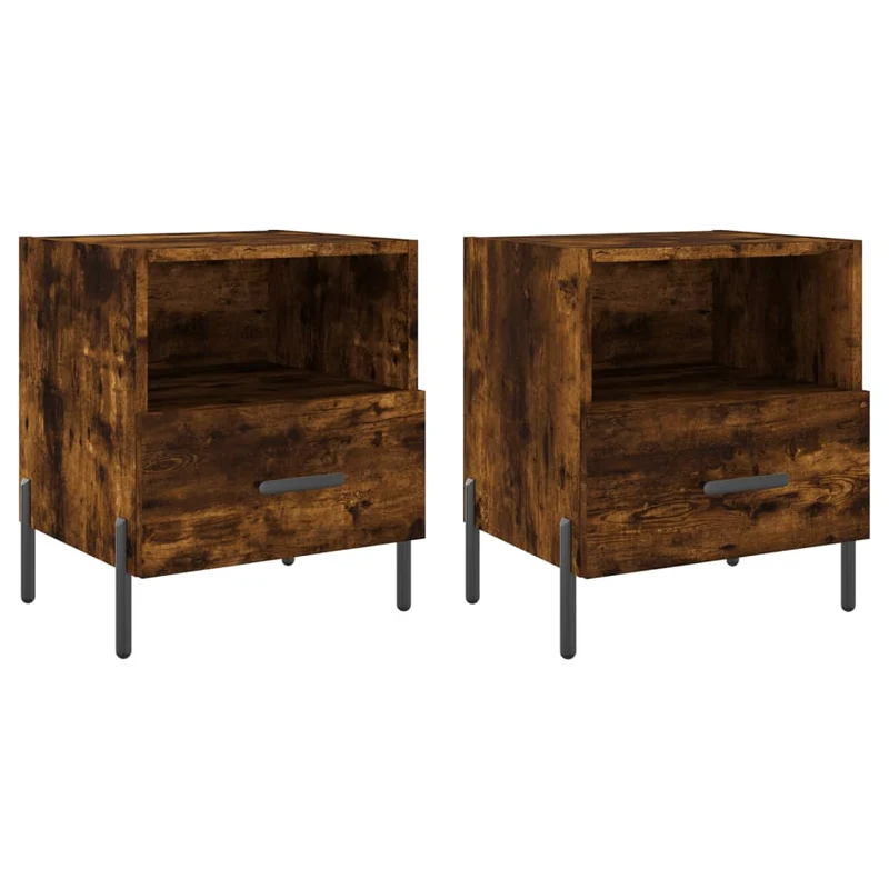 Lot de 2 tables de chevet avec tiroir et compartiment ouvert 40 x 35 x 47,5cm bois d’ingénierie marron et fer DEC035813