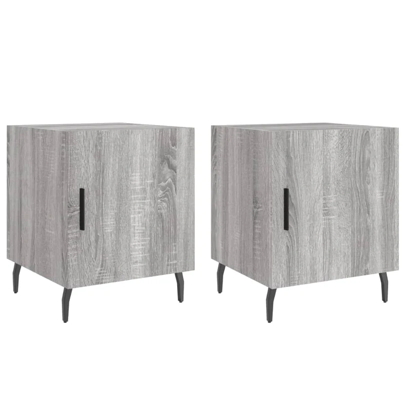 Lot de 2 tables de chevet avec compartiment avec porte 40 x 40 x 50cm bois d'ingénierie gris et fer DEC035721