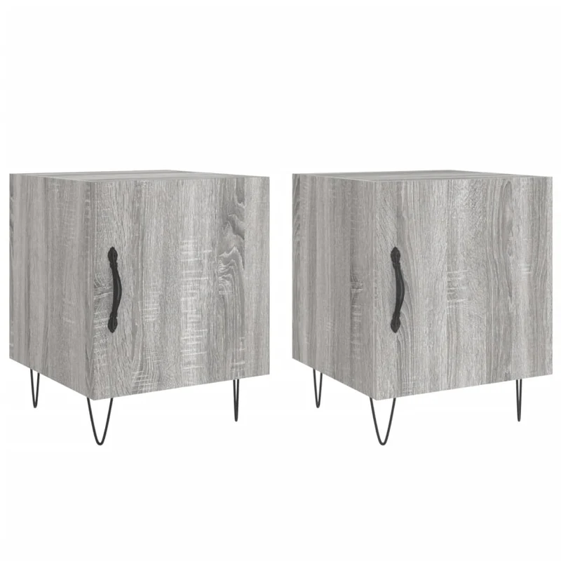Lot de 2 tables de chevet avec compartiment avec porte 40 x 40 x 50cm bois d'ingénierie gris et fer DEC035717