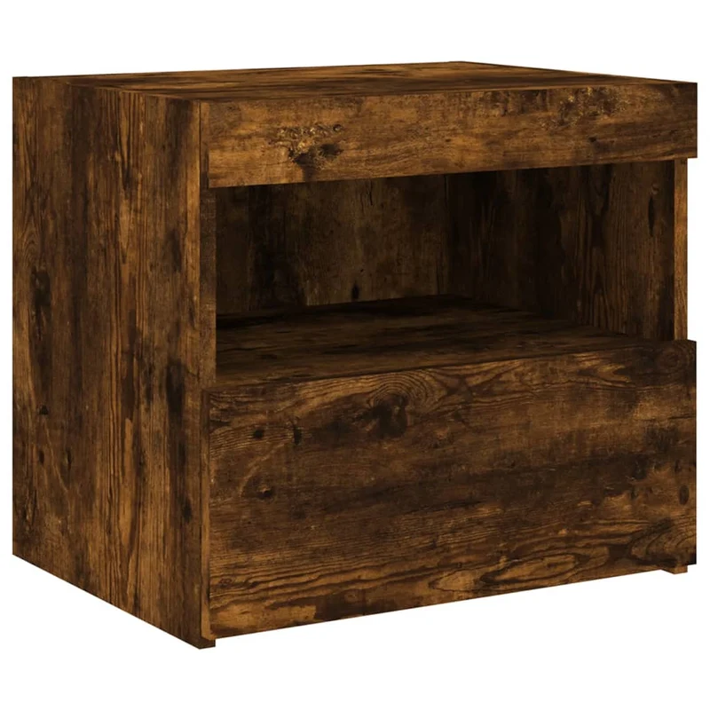 Table de chevet avec lumières LED avec tiroir et compartiment ouvert 50 x 40 x 45 cm bois d'ingénierie marron DEC033176