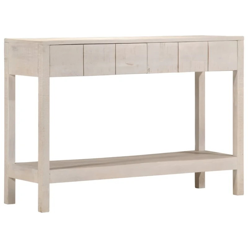 Table console avec 2 tiroirs et 1 étagère 110 x 35 x 75 cm bois de manguier blanc DEC031687