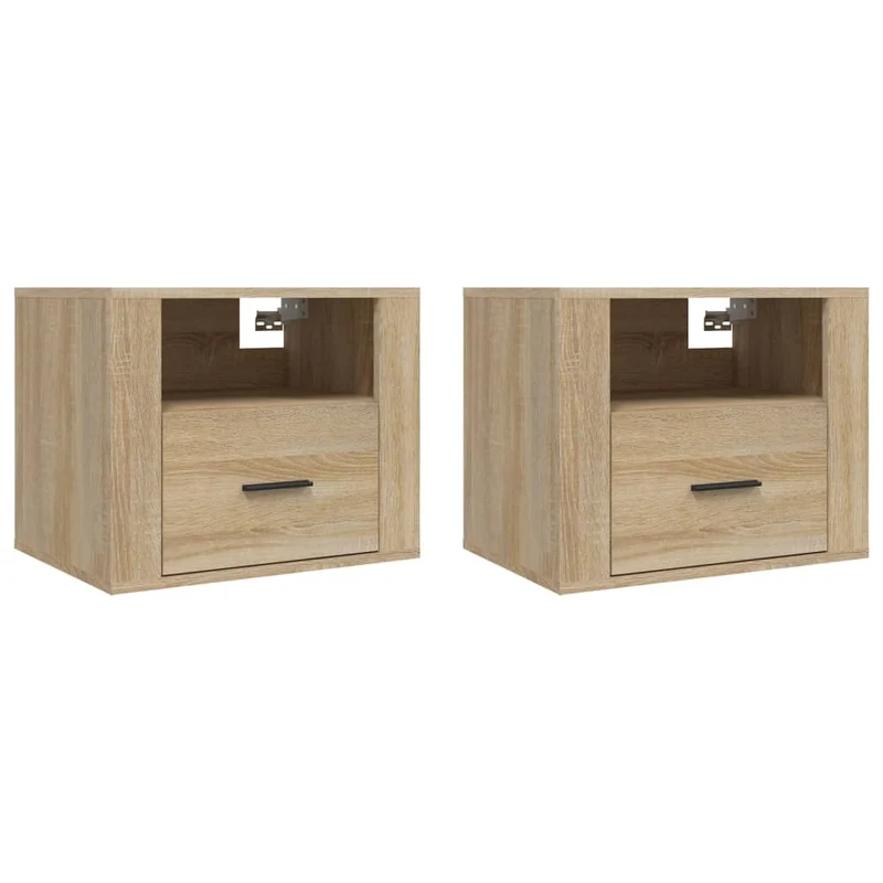 Lot de 2 tables de chevet murales avec tiroir 50 x 36 x 40 cm bois d'ingénierie couleur chêne DEC036076