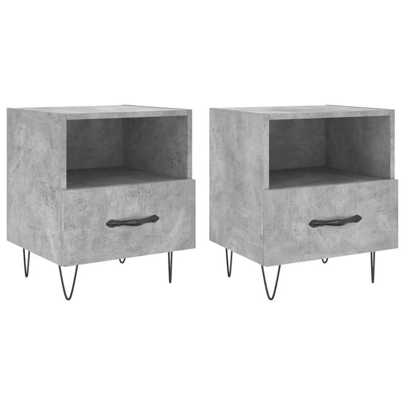 Lot de 2 tables de chevet avec tiroir et compartiment ouvert 40 x 35 x 47,5cm bois d’ingénierie gris et fer DEC035907