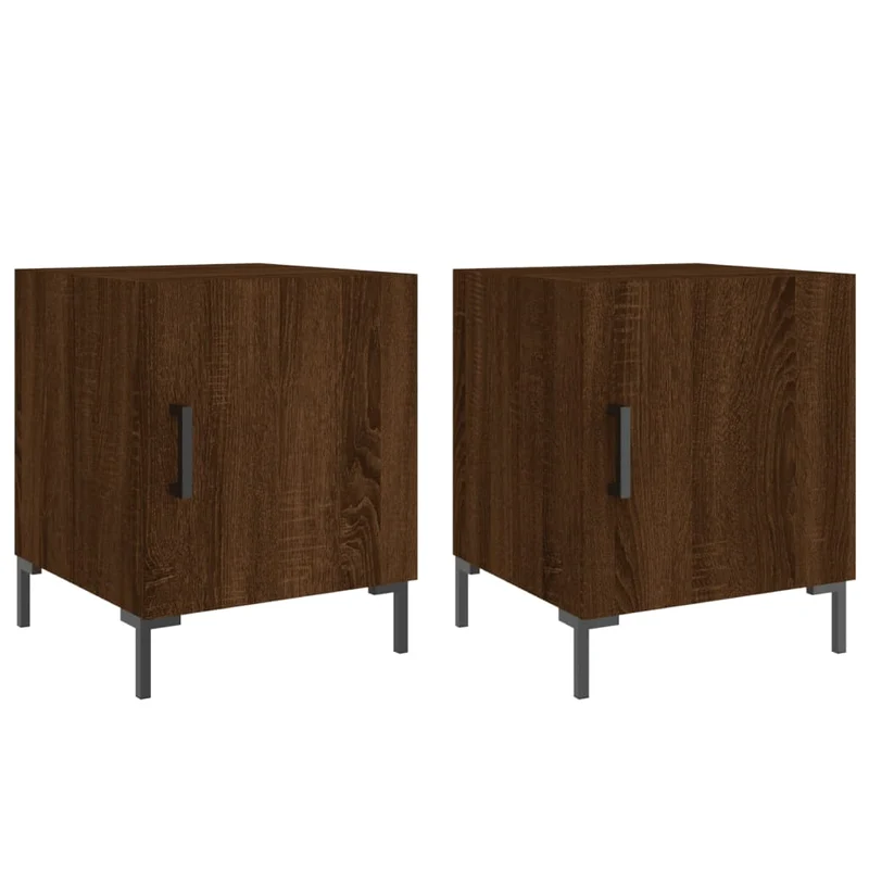 Lot de 2 tables de chevet avec compartiment avec porte 40 x 40 x 50cm bois d'ingénierie marron et fer DEC035854