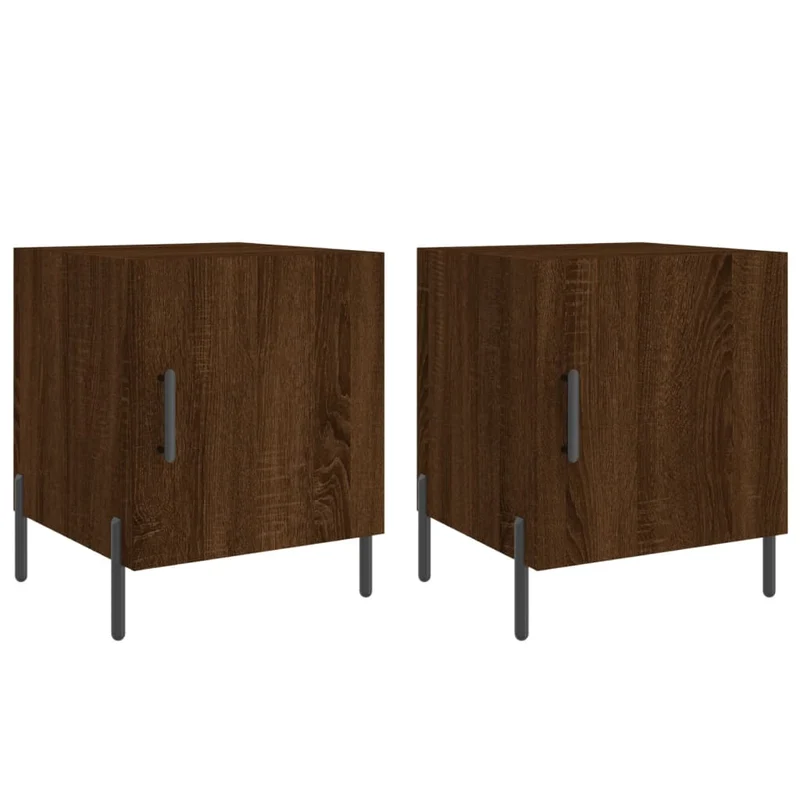 Lot de 2 tables de chevet avec compartiment avec porte 40 x 40 x 50cm bois d'ingénierie marron et fer DEC035851