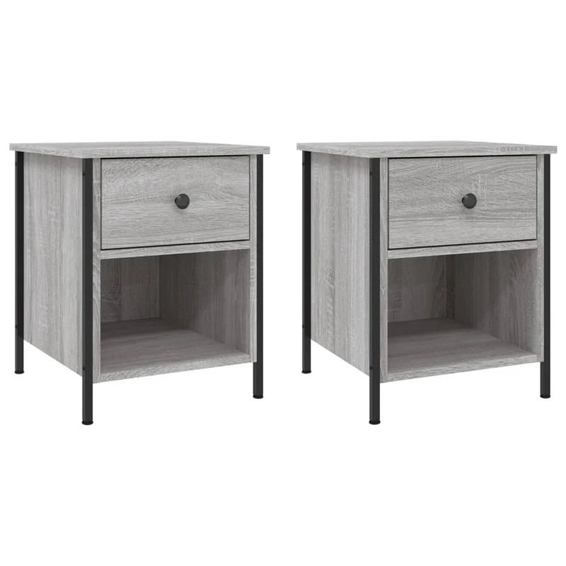 Lot de 2 tables de chevet avec tiroir 40 x 42 x 50cm bois d'ingénierie gris et fer DEC035730
