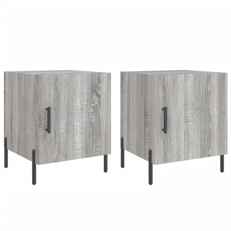Lot de 2 tables de chevet avec compartiment avec porte 40 x 40 x 50cm bois d'ingénierie gris et fer DEC035722