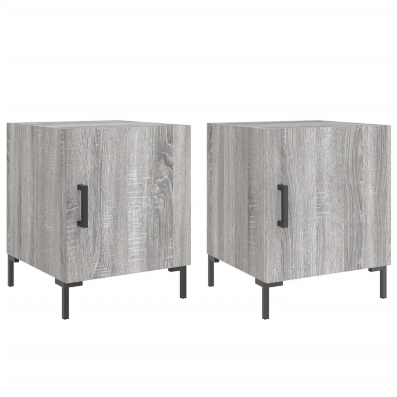Lot de 2 tables de chevet avec compartiment avec porte 40 x 40 x 50cm bois d'ingénierie gris et fer DEC035716