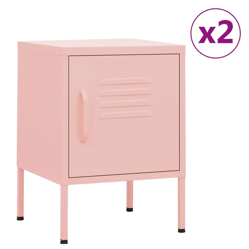 Lot de 2 tables de chevet avec compartiment avec porte 35 x 35 x 51 cm acier rose DEC035626