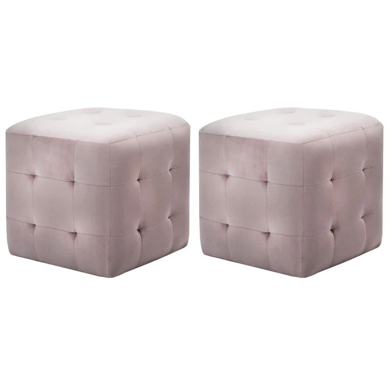 Lot de 2 poufs repose pieds capitonné 30 x 30 x 30 cm tissu velours rose DEC035620