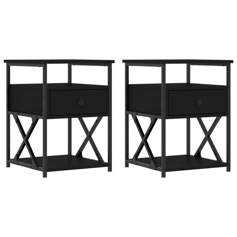 Lot de 2 tables de chevet avec tiroir 40 x 42 x 55 cm bois d’ingénierie noir et fer DEC035587