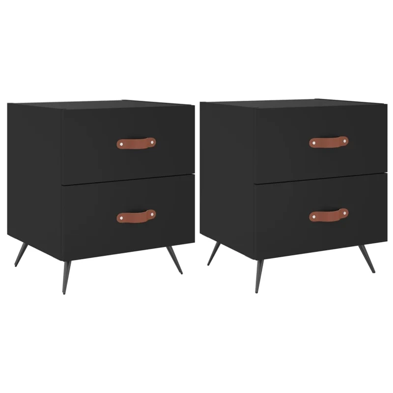 Lot de 2 tables de chevet avec deux tiroirs 40 x 35 x 47,5 cm bois d’ingénierie noir et fer DEC035533